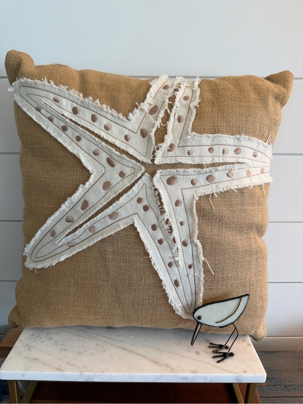 Beach Starfish Throw Pillow Zipper Back Burlap